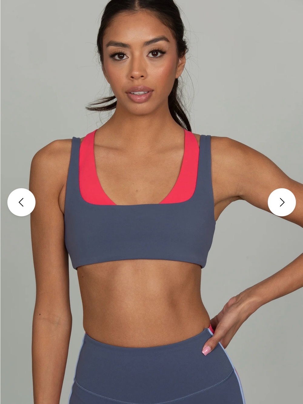 Scoop Neck Double-Layer Sports Bra in Gray with Pink